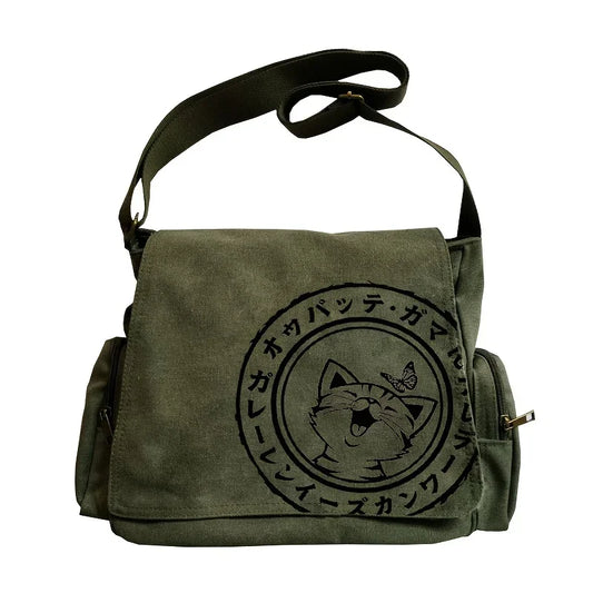 Japanese Cat Pattern Shoulder Bags Cute Vintage Crossbody Bag Adjustable Shoulder Strap Large Capacity Message Bag For Women