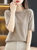 Spring Autumn Women Sweaters Short Sleeves O-neck Bottoming Shirts Knitwear 2026 Summer Knit Tops Pullovers Korean Jumpers