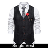 KIDWHXR Men Suit Vest Vintage Striped Single-breasted Man Waistcoats Business Casual Slim Sleeveless Male Party Dress Vests