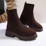 Ankle Boots for Women Comfortable Round Toe Slip On Stretch Soft Chunky Block Heel Knit Platform Boots Punk Dress Sock Boots