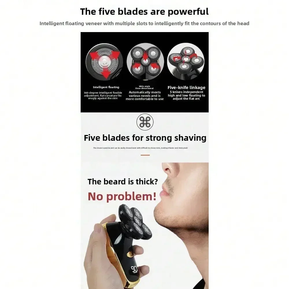 Five-Knife-Headed Bald Artifact, Full-Body Water-Washed Electric Razor, Self-Scraping To Remove Hand Residues, Quick Shaving Without Stubble, For Men