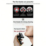 Five-Knife-Headed Bald Artifact, Full-Body Water-Washed Electric Razor, Self-Scraping To Remove Hand Residues, Quick Shaving Without Stubble, For Men