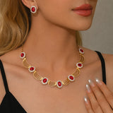 Luxury and High-End Retro Gemstone Necklace Earrings, Bride's Wedding Banquet Jewelry Set, Date, Birthday, Dinner Party