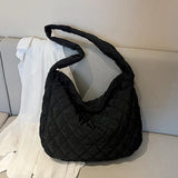 Women Large Capacity Quilted Tote Bag Winter Warm Lightweight Down Cotton Padded Plaid Shoulder Bags Underarm Bags Puffy Handbag