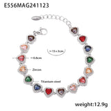 Colorful Zircon Necklace Heart Chain Bracelet Set Women's 316L Stainless Steel Gold-Plated Luxury Wedding Jewelry Accessories