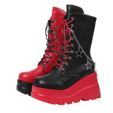 Platform Ankle Boots For Womem Round Toe Chunky Heel Lace Up Boots With Side Zipper Stars Dec sx260210154995309672287