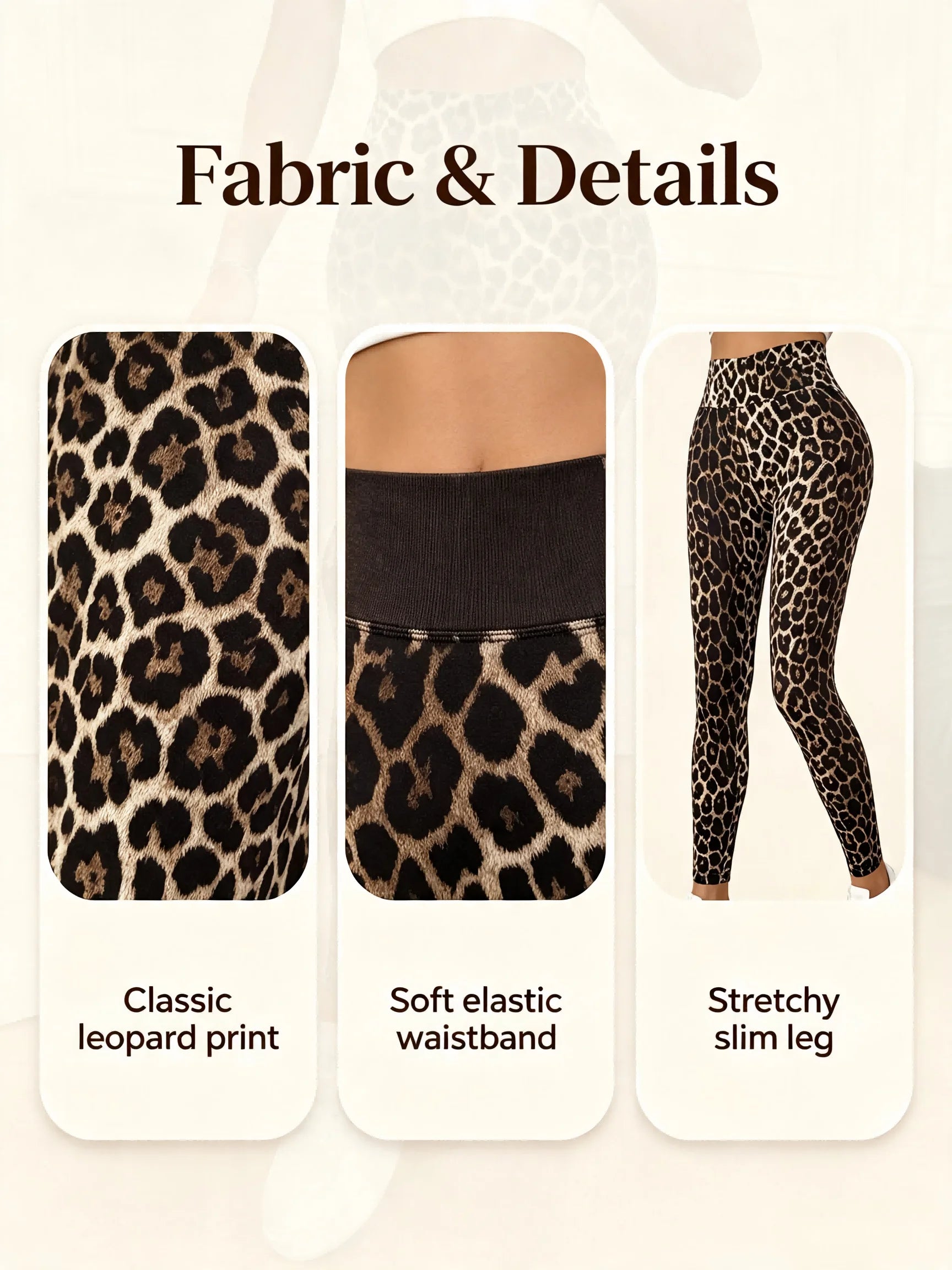 Women High Waist Leopard Print Leggings Stretch Slim Ankle Pants Casual Streetwear Workout Yoga Skinny Trousers