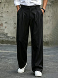 Men's High Waist Double Pleated Wide Leg Dress Pants Draping Wrinkle Resistant Breathable Textured Fabric Trousers for Office Wo