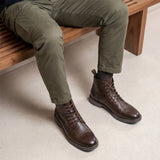 Men's Vintage Combat Boots Lace-Up Cap Toe Ankle Booties with Pull Tab Non-Slip Sole
