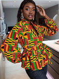 Women's Notched Lapel Long Sleeve Printed Wrap Peplum Top For Daily Vacation Street Casual Fashion Occasions
