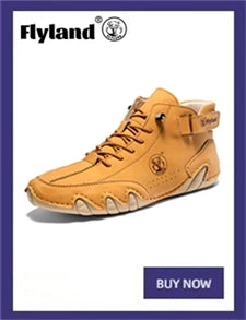 FLYLAND Men's Ankle Boots Casual Leather Shoes Fashion Vintage Hand Stitching Soft Business Handmade Shoes