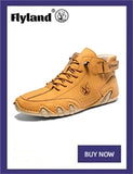 FLYLAND Men's Ankle Boots Casual Leather Shoes Fashion Vintage Hand Stitching Soft Business Handmade Shoes