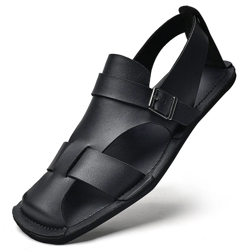 Retro Men's Summer Fashion Hollow Breathable Sandals Comfortable Anti-Slip Wear-Resistant Handmade Roman Style Slippers