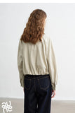 TOYOUTH Women Slub Cotton Jackets 2026 Spring New Cropped Tulip Silhouette Striped Cuff - Turn Up Stand Collar Tops