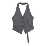 MUJER Off Shoulder Sleeveless Vest Women Black White Cropped Vest Woman Fashion Backless V Neck Short Coats Summer Waistcoat