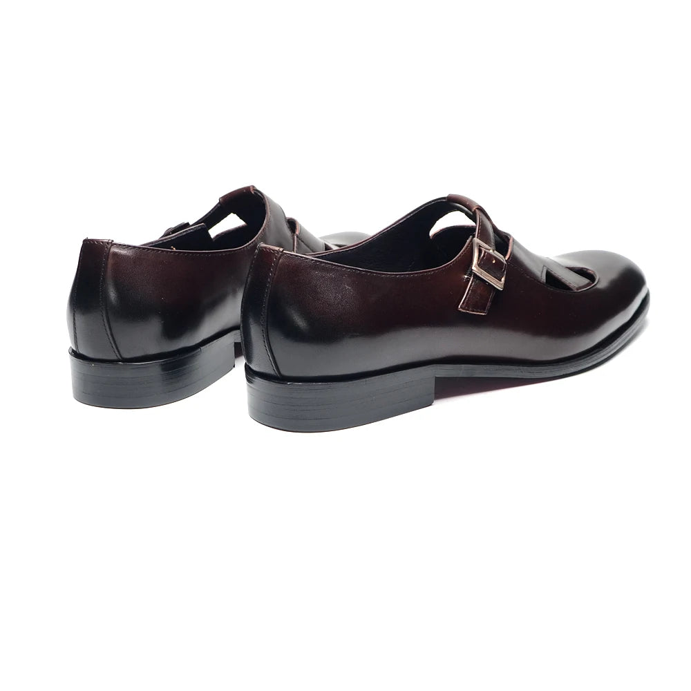 Genuine Leather Mens Classic Summer Dress Sandals Buckle Strap Black Brown Closed Toe Business Party Casual Formal Shoes for Men