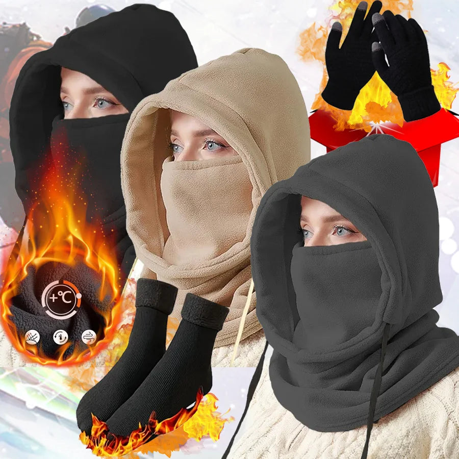 Winter Balaclava Gloves Socks 3PCS Set, Thermal Skiing Hiking Gear for Men Women, Cold Weather Face Mask Christmas Gift