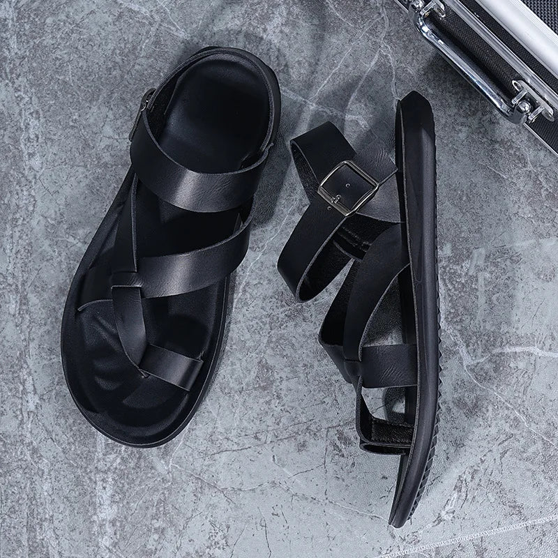 Summer Men Rome Genuine Leather Roman Sandals Gladiator 2024 Sandalias Romanas Hombre Flat Sandles Dropshipping