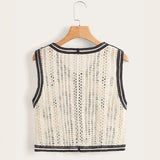 Floral Crochet Waistcoat for Women Sheer Button Front Sleeveless Open-knit Top Teen-girl Summer Boho Vacation Outfit