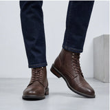 CAPTAIN ANKLE BOOTS Men's Vintage Combat Boots Lace-Up Cap Toe Ankle BOOTS