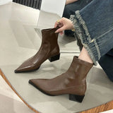 Pointed Toe Women Slim Ankle Boots Fashion Square Low Heel Ladies Elegant Back Zippers Short Booties Women's Footwear