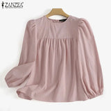 ZANZEA Elegant Solid Blouse Women Long Sleeve O Neck OL Work Shirt Spring Autumn Fashion Tunic Tops Blusas Female Loose Chemise