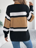 Women's Color Block Striped Cardigan Sweaters 2026 Autumn Winter Casual Lantern Long Sleeve Knitted Coats Fashion Woman Outwear