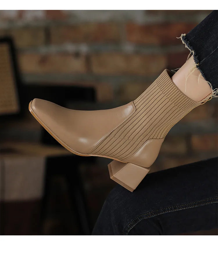 2026 Autumn Winter New Ankle Socks Shoes Women Fashion Large Size 43 Knitted Short Boots Women Slip on High Heels Botas De Mujer