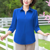 1pcs Woman Summer Solid Blouses Shirt Lady Thin Pullover Shirt Female Casual Half Sleeve Turn-down Collar Loose Top Mom Clothing