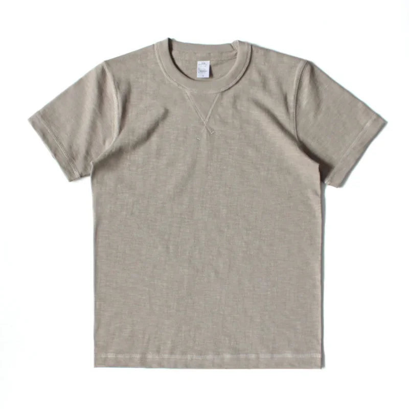 Heavy 300g Cotton T-shirt Men's Seamless Weaving Bamboo Cotton Short Sleeve Tee Tops Unisex Clean Fit Design Collar Undershirt