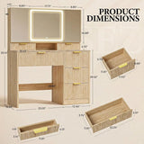 Vanity Desk 3 Way Mirror Lights Makeup Vanity 360 View Mirror 3 Lighting Modes 6 Drawers Storage Cabinet Fluted Wood Vanity Tabl