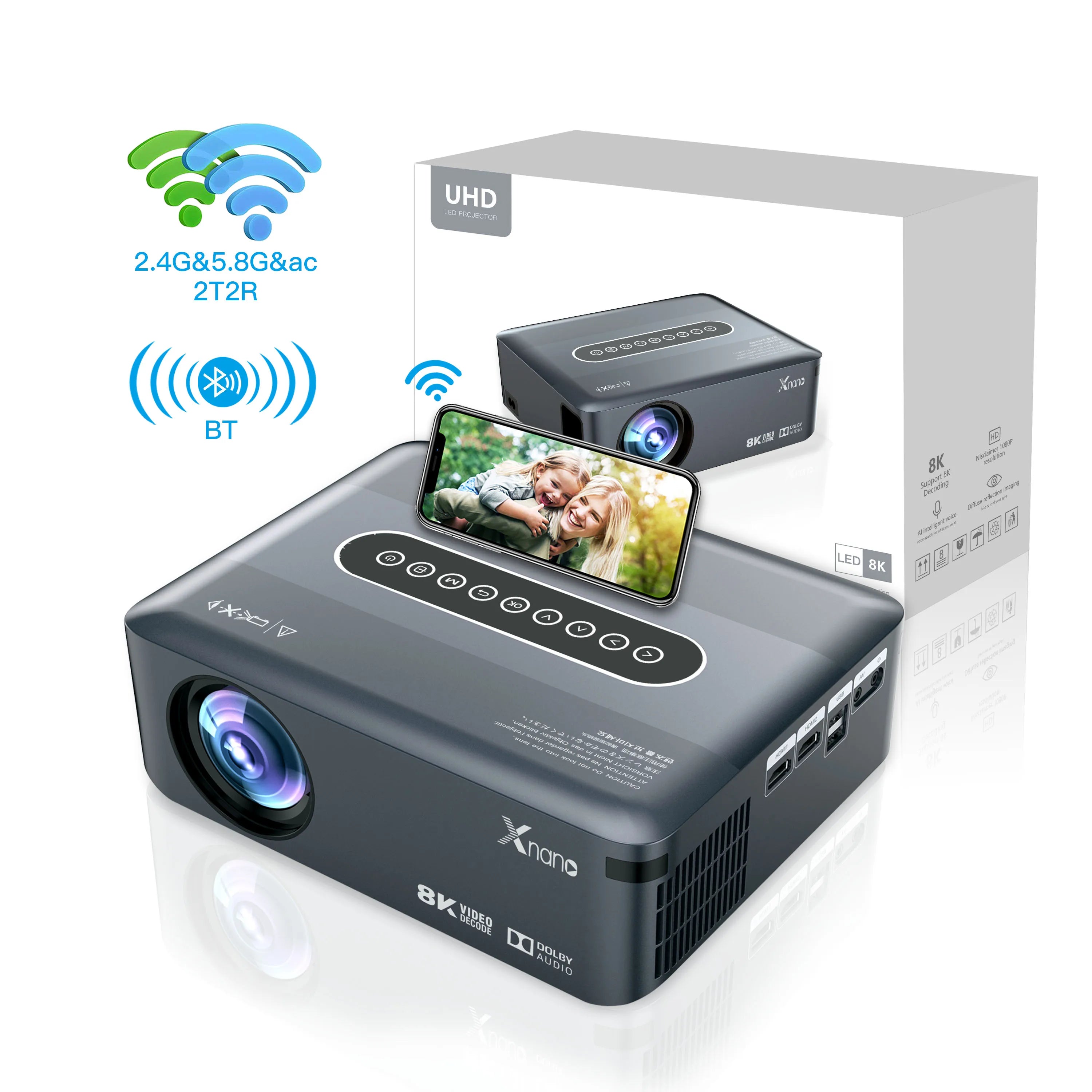 Smart Projector Full HD 1080P Home Theater Projector 4K Projectors Android 9 5G WIFI LED 8K Video Projectors Mini for Phone
