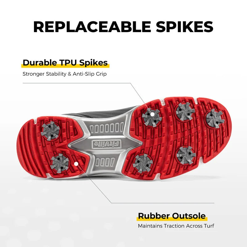 FitVille Men's Wide Toe Box Spiked Golf Shoes, Water‑Resistant Stable Anti‑Slip Outsole, Built‑In Arch Support Lightweight Comfort Golfing Sneakers