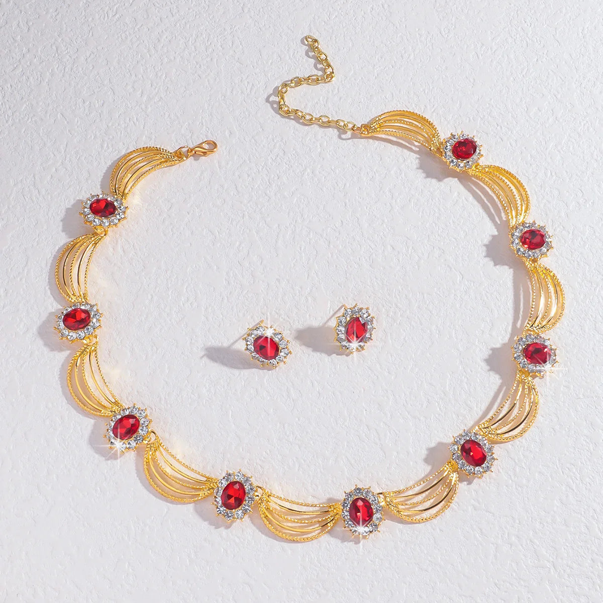 Luxury and High-End Retro Gemstone Necklace Earrings, Bride's Wedding Banquet Jewelry Set, Date, Birthday, Dinner Party