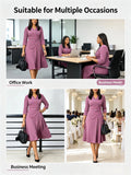 Women Elegant Office Midi Dress Plus Size V‑Neck 3/4 Sleeve Belted A‑Line Dress Formal Work Business Party Dresses