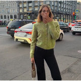 Chic Speckled Knit Cardigan Round Neck Shoulder Pads Long Sleeve Single Breasted Patch Pockets Daily Women Top 2026 Autumn Tops