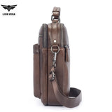 LION VERA Men's Shoulder Bag Casual Mobile Phone Zipper Bag Large Capacity Business Genuine Leather Travel Crossbody Bag