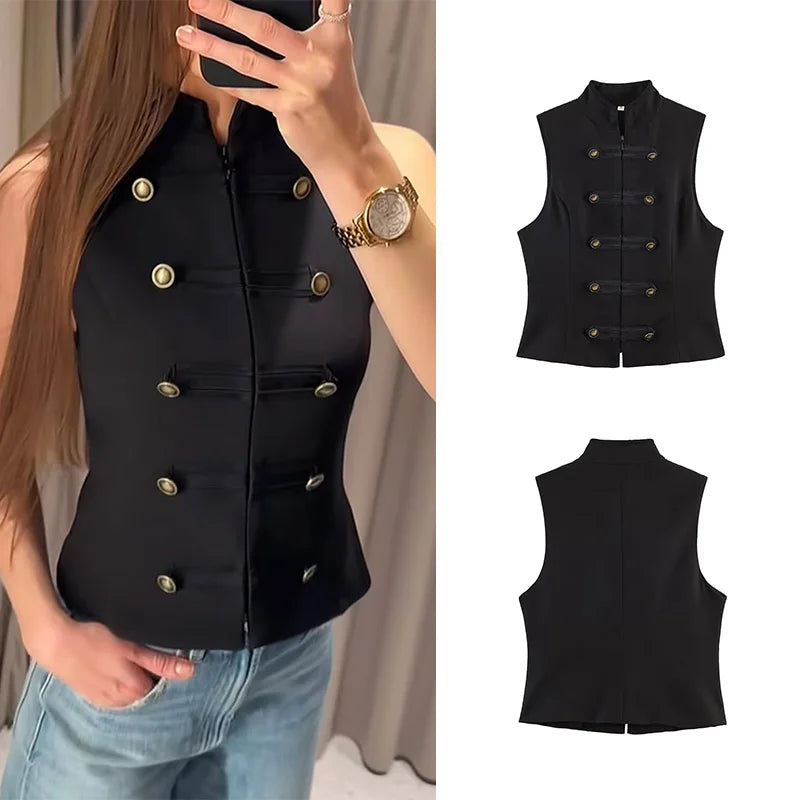 SLTNX Women's Top 2026 Spring New Black Sleeveless Rope Knot Decorative Slim Fit Top Vest Unique Fashion Cool Trendy