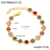 Colorful Zircon Necklace Heart Chain Bracelet Set Women's 316L Stainless Steel Gold-Plated Luxury Wedding Jewelry Accessories