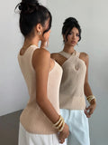 Women Crisscross Halter Knit Tank Top Hollow Out Sleeveless Slim Camisole Summer Elegant Casual Vest