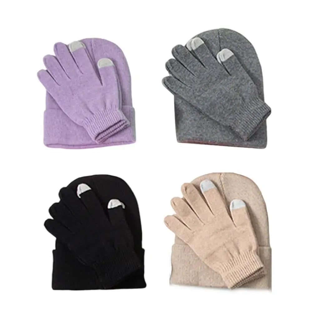3pcs Sets Winter Warm Hat Gloves Set For Men And Women Outdoor Riding Hat Beanies Windproof Wool Knitting Pullover Cap+Gloves