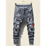 Men's jeans, street hip-hop style graffiti, ripped jeans, distressed washed, slimming, slimming, multifunctional casual versatile slim pants