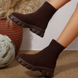 Ankle Boots for Women Comfortable Round Toe Slip On Stretch Soft Chunky Block Heel Knit Platform Boots Punk Dress Sock Boots