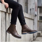 Men's Vintage Combat Boots Lace-Up Cap Toe Ankle Booties with Pull Tab Non-Slip Sole