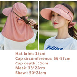 Women Outdoor Riding Anti-UV Sun Hat Foldable Big Brim Hats Neck Face Protection Detachable Mask Sunscreen Breathable Beach Caps