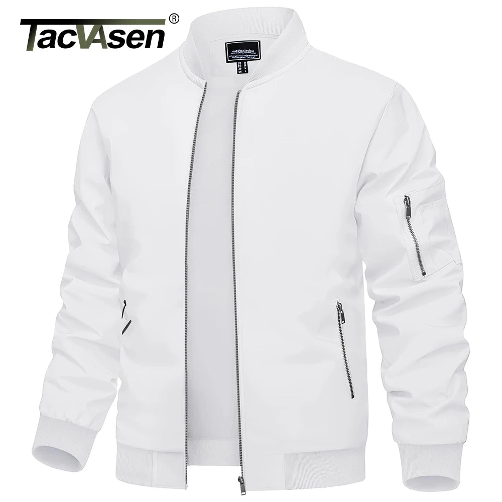 TACVASEN Men's Flight Jacket Summer Autumn Thin Lightweight Casual Windbreaker Multi-pockets Full Zip Up Varsity Baseball Jacket
