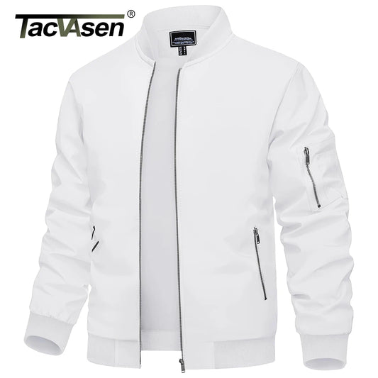 TACVASEN Men's Flight Jacket Summer Autumn Thin Lightweight Casual Windbreaker Multi-pockets Full Zip Up Varsity Baseball Jacket
