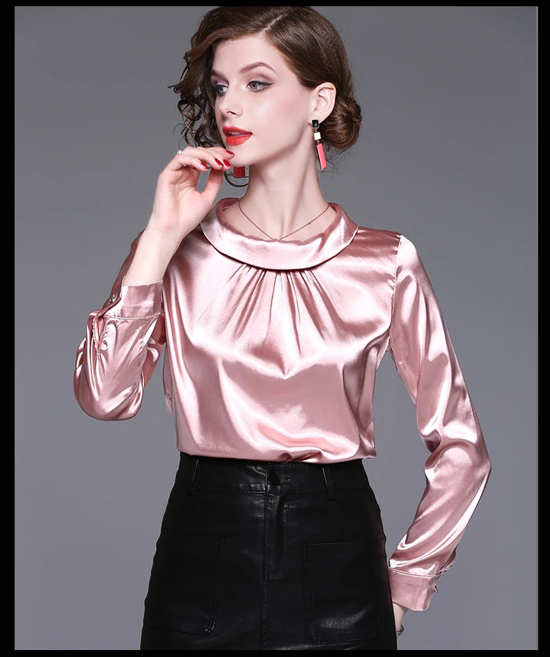 Women blusas long sleeved Slim plus size silk satin shirts office ladies work female Chiffon blouse Elegant blusa feminina