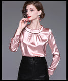Women blusas long sleeved Slim plus size silk satin shirts office ladies work female Chiffon blouse Elegant blusa feminina