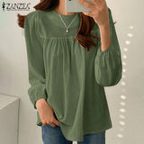ZANZEA Elegant Solid Blouse Women Long Sleeve O Neck OL Work Shirt Spring Autumn Fashion Tunic Tops Blusas Female Loose Chemise